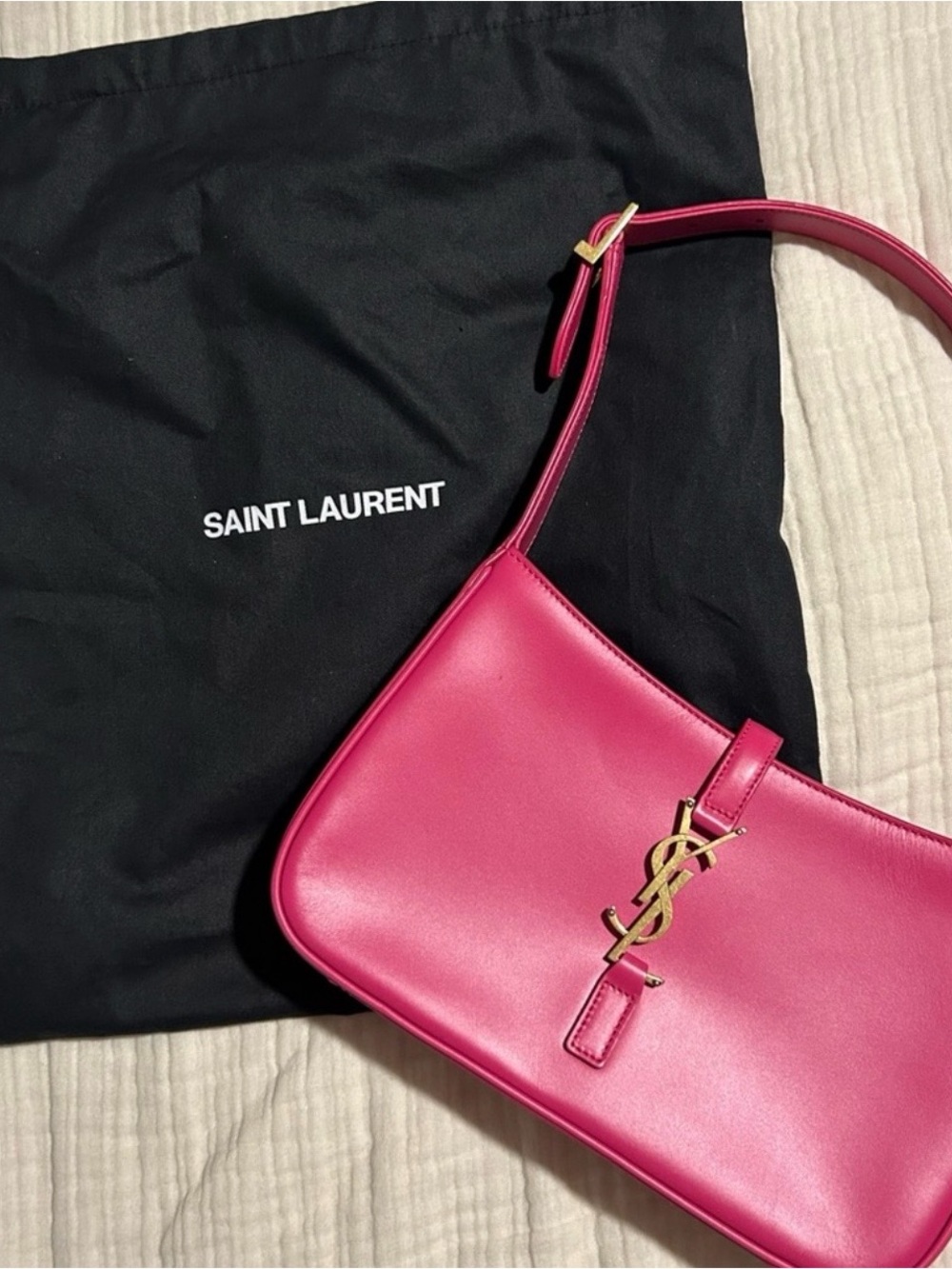 Saint Laurent Hot Pink Shoulder Bag with Gold YSL Hardware